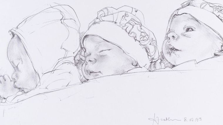 Line drawing of babies.