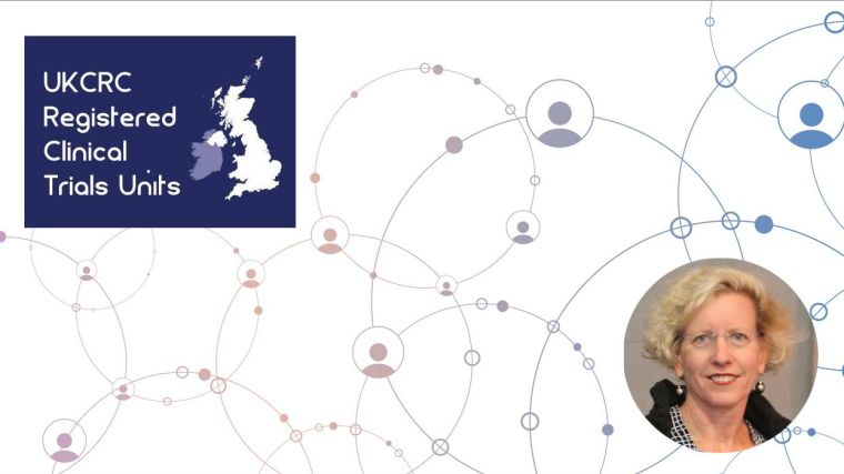 A network incorporating the headshot of Professor Amanda Adler and the logo of the UKCRC Registered Clinical Trials Units